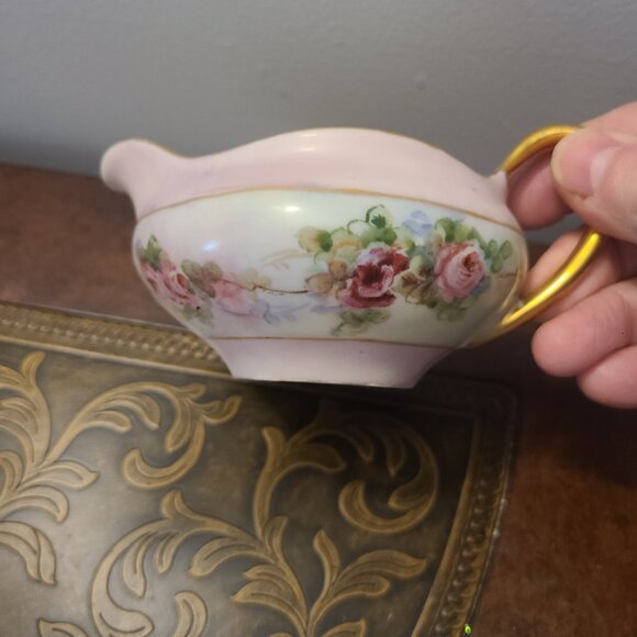 MW Poole Bohemian Porcelain Sugar & Creamer Pink Floral Gold Trim Czechoslovakia - Picture 4 of 8